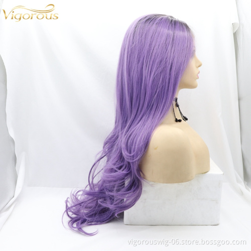 Vigorous long wave half ombre purple cheap curly dropshipping lace front full heat resistant synthetic hair wigs for women